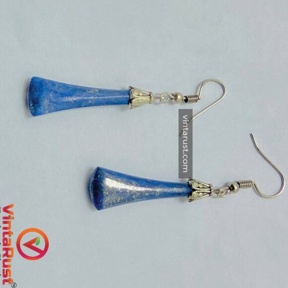 Dangle Earrings, Gemstone Dangle Earrings, Lapis Lazuli Handmade Earrings - Picture 7 of 9